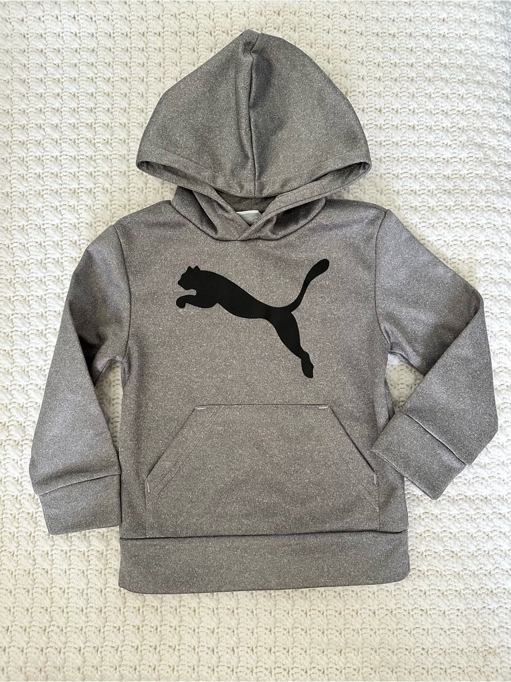 NWOT Puma 4T Toddler Kids Metallic Gray Black Logo Hoodie Athleisure Cozy Soft